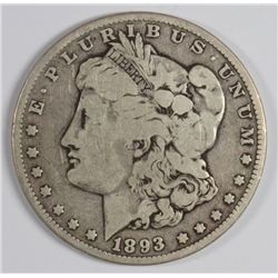 1893 MORGAN SILVER DOLLAR, VG+  SEMI-KEY