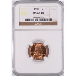 1938 LINCOLN CENT, NGC MS-66 RED