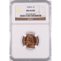 1938-S LINCOLN CENT, NGC MS-66 RED