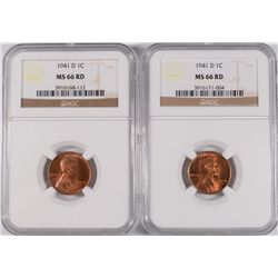 ( 2 ) 1941-D LINCOLN CENTS, NGC MS-66 RED GEMS