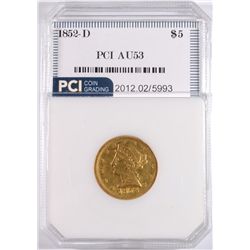 1852-D $5.00 GOLD PCI AU53 SUPER RARE!
