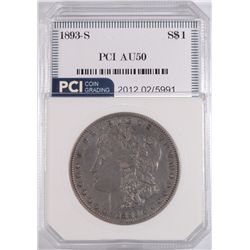 1893-S MORGAN DOLLAR PCI AU-50 RARE, KEY! NICE ORIGINAL COIN