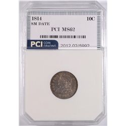 1814 BUST DIME PCI MS62 NICE TYPE COIN SMALL DATE, RARE!
