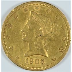 1906-D $10.00 GOLD AU 53 SOME RIM NICKS AND MARKS ON OBVERSE
