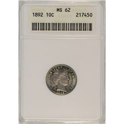 1892 BARBER DIME ANACS MS-62 (AMAZING TONING)