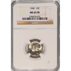 1940 MERCURY DIME NGC MS-65 FB