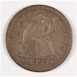 1853 SEATED QUARTER VF-20