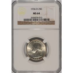 1936-D WASHINGTON QUARTER NGC MS-64