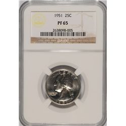 1951 PROOF WASHINGTON QUARTER NGC PF-65