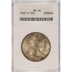 1945-S WALKING LIBERTY HALF DOLLAR ANACS MS-64