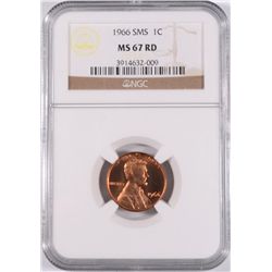 1966 SMS LINCOLN CENT, NGC MS-67 RED GEM!
