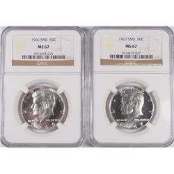 1966 AND 1967 SMS KENNEDY HALF DOLLAR, NGC MS-67