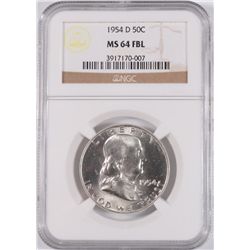 1954-D FRANKLIN HALF DOLLAR, NGC MS-64 FBL