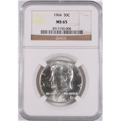 1964 KENNEDY HALF DOLLAR, NGC MS-65
