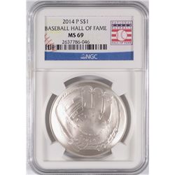 2014 BASEBALL HALL OF FAME SILVER DOLLAR, NGC MS-69!  WOW!!