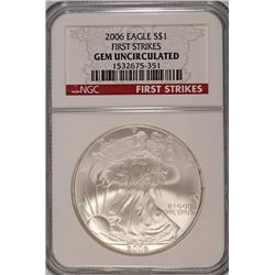 2006 SILVER AMERICAN EAGLE NGC GEM UNC (FIRST STRIKE)