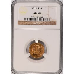 1914 $2.5 GOLD INDIAN NGC MS-64