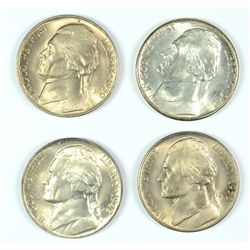 Lot of 4 JEFFERSON NICKELS: 1942-P SILVER MS65. 2-1950-D 1-MS65 other BU SPOT;