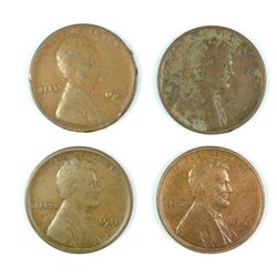 4 LINCOLN CENTS: 1910-S XF, 1911-S VG, 1915-S CORRODED, 1922-D VG