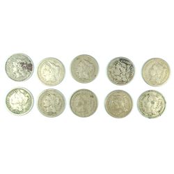 LOT OF (10) THREE CENT NICKELS VARIOUS DATES