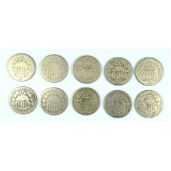 LOT OF (10) SHIELD NICKELS VARIOUS DATES