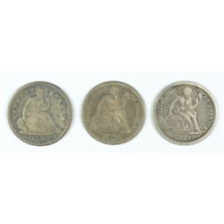 LOT OF (3) SEATED LIBERTY DIMES 1840, 1873, 1876 CC