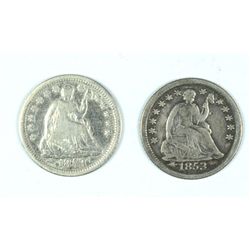 LOT OF (2) SEATED LIBERTY HALF DIMES 1853, 1853-O