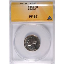 1951 PROOF JEFFERSON NICKEL ANACS PF-67