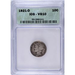 1921-D MERCURY DIME ICG VG-10