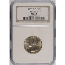 1953 D/S WASHINGTON QUARTER NGC MS-62