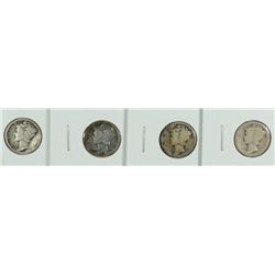 (4) FAIR 1921 MERCURY DIMES
