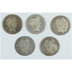 (5) 1896 BARBER HALF DOLLARS AG/G
