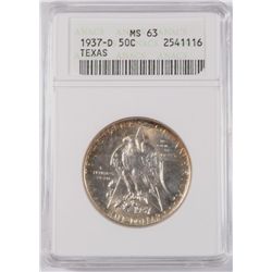 1937-D TEXAS COMMEN HALF DOLLAR ANACS MS-63