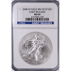 2008-W (REV OF 07) SILVER AMERICAN EAGLE NGC MS-69 ER (RARE)
