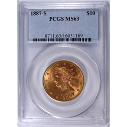 1887-S $10 GOLD LIBERTY PCGS MS-63