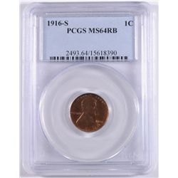 1916-S LINCOLN CENT PCGS MS-64 RB