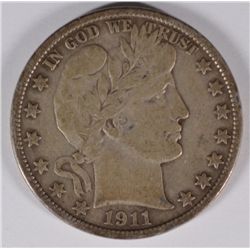 1911-S BARBER HALF DOLLAR, VF