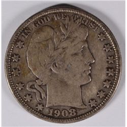 1908-O BARBER HALF DOLLAR, VF