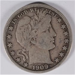 1909 BARBER HALF DOLLAR, VF