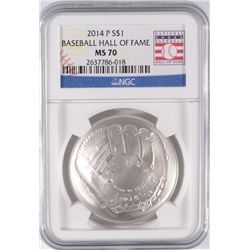 2014 BASEBALL HALL OF FAME SILVER DOLLAR, NGC MS-70!  WOW!!