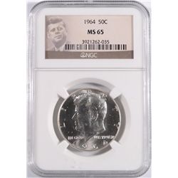 1964 KENNEDY HALF DOLLAR, NGC MS-65