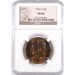 1969-D KENNEDY HALF DOLLAR, NGC MS-66  MONSTER RAINBOW COLORS   RARE!!