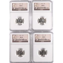 LOT OF ( 4 ) 1959 ROOSEVELT DIMES, ALL NGC MS-65