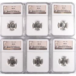 LOT OF ( 6 ) 1960 ROOSEVELT DIMES, ALL NGC MS-65