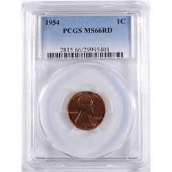 1954 LINCOLN CENT, PCGS MS-66 RED!  RARE!!