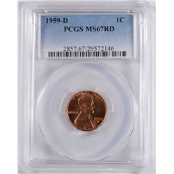 1959-D LINCOLN CENT, PCGS MS-67 RED PRICE GUIDE, $775.00