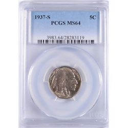 1937-S BUFFALO NICKEL, PCGS MS-64