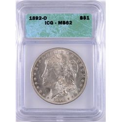 1892-O MORGAN SILVER DOLLAR, ICG MS-62  NICE WHITE COIN!!