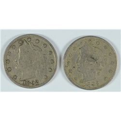 (2) 1892 V-NICKELS FINE