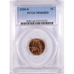 1939-S LINCOLN CENT, PCGS MS-66 RED!